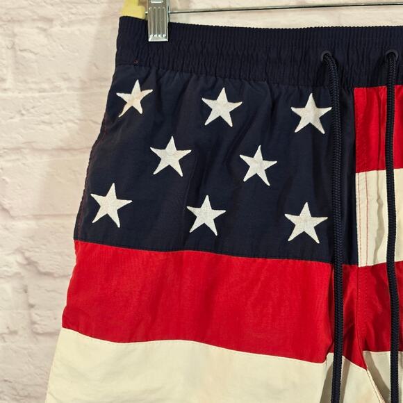 W Tommy Hilfiger Men USA Flag Patriotic Swim Trunks Shorts Size L Red White Blue - Picture 2 of 11
